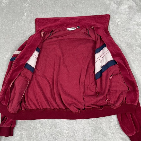 Vintage Pierre Cardin Velour Track Large Jacket Burgundy Stripe Made in USA '80s - Picture 4 of 11
